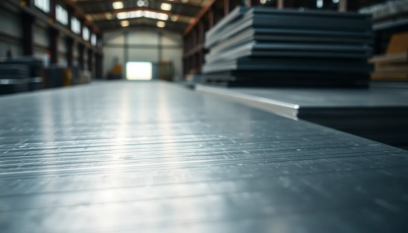 Textured Aluminum Sheets Stacked in Warehouse