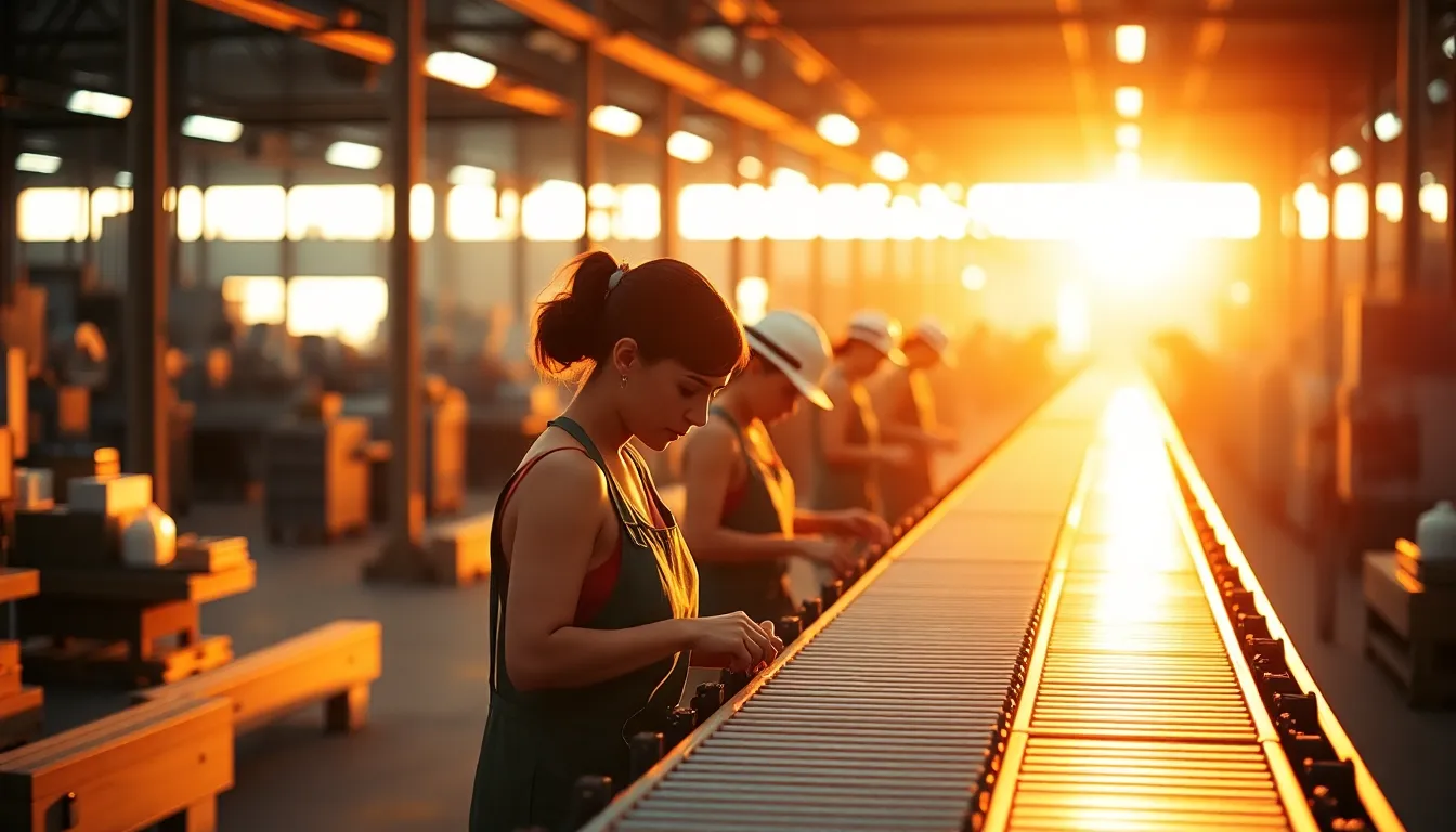This image showcases a factory worker diligently maintaining heavy machinery under soft, diffused daylight. The overcast conditions lend a muted color palette, enhancing the serious atmosphere of the industrial environment. With a focus on the worker and their tools, the photograph captures the essence of dedication in the manufacturing sector, highlighted by the textures of rust and grime on equipment. The composition creates an engaging narrative of work and industry.
