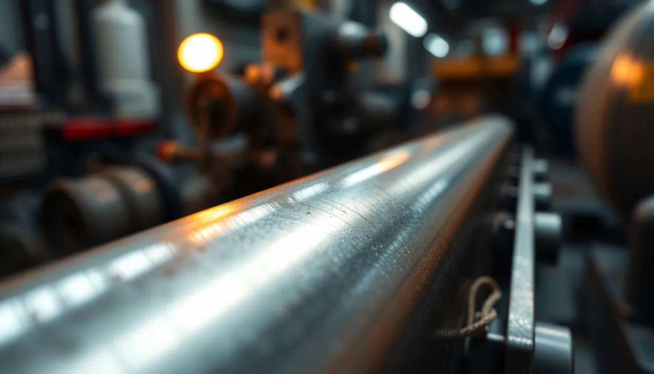 This macro image showcases the intricate texture and details of a polished metal part in an industrial setting. The warm glow from a tungsten lamp highlights the surface imperfections and reflective qualities of the metal, while the soft-focus background creates a pleasing contrast. The saturated colors reminiscent of Fujifilm Velvia elevate the image, drawing attention to the craftsmanship within industrial manufacturing.