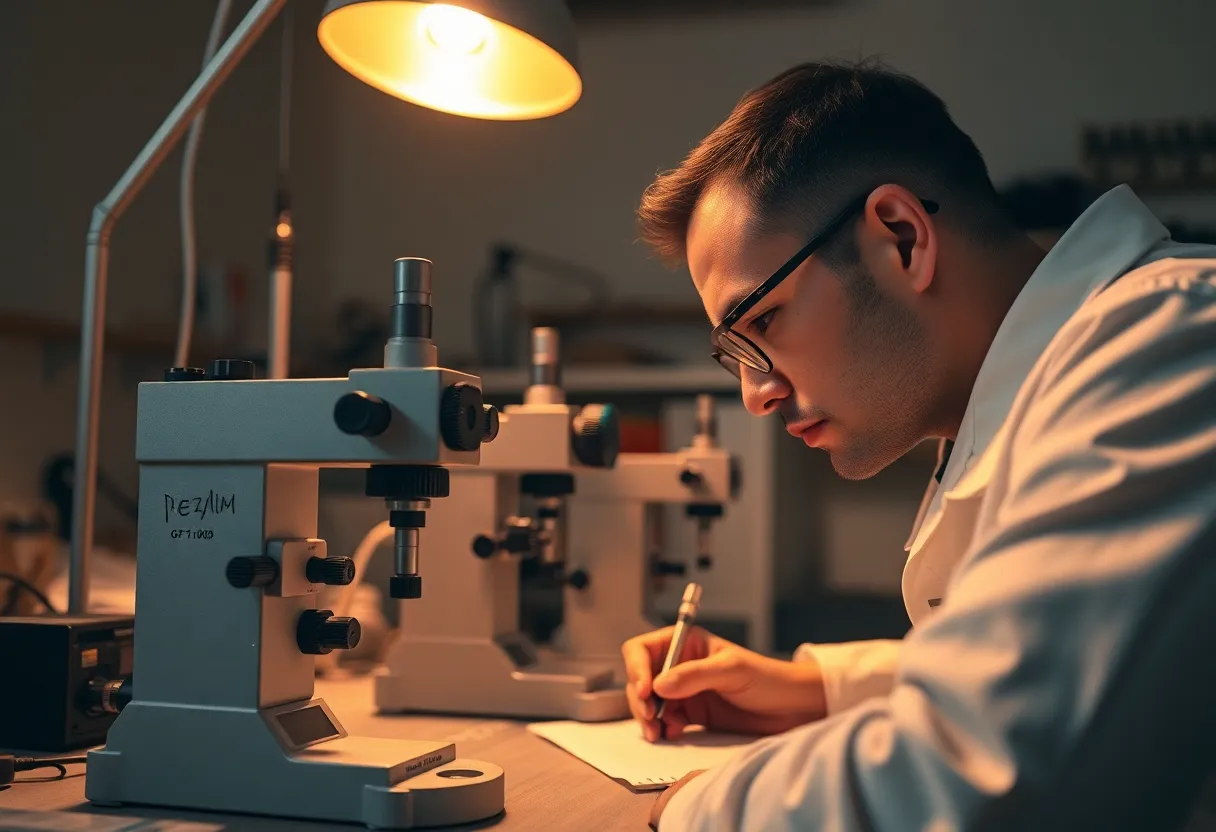 This detailed close-up image captures the intricate calibration tools used in a quality control laboratory. The warm tungsten light creates an inviting atmosphere, highlighting the professional environment where precision is key. The shallow depth of field draws attention to the finely crafted instruments and handwritten notes, showcasing the meticulous work involved in ensuring manufacturing standards. This image reflects the dedication to quality in the manufacturing process.