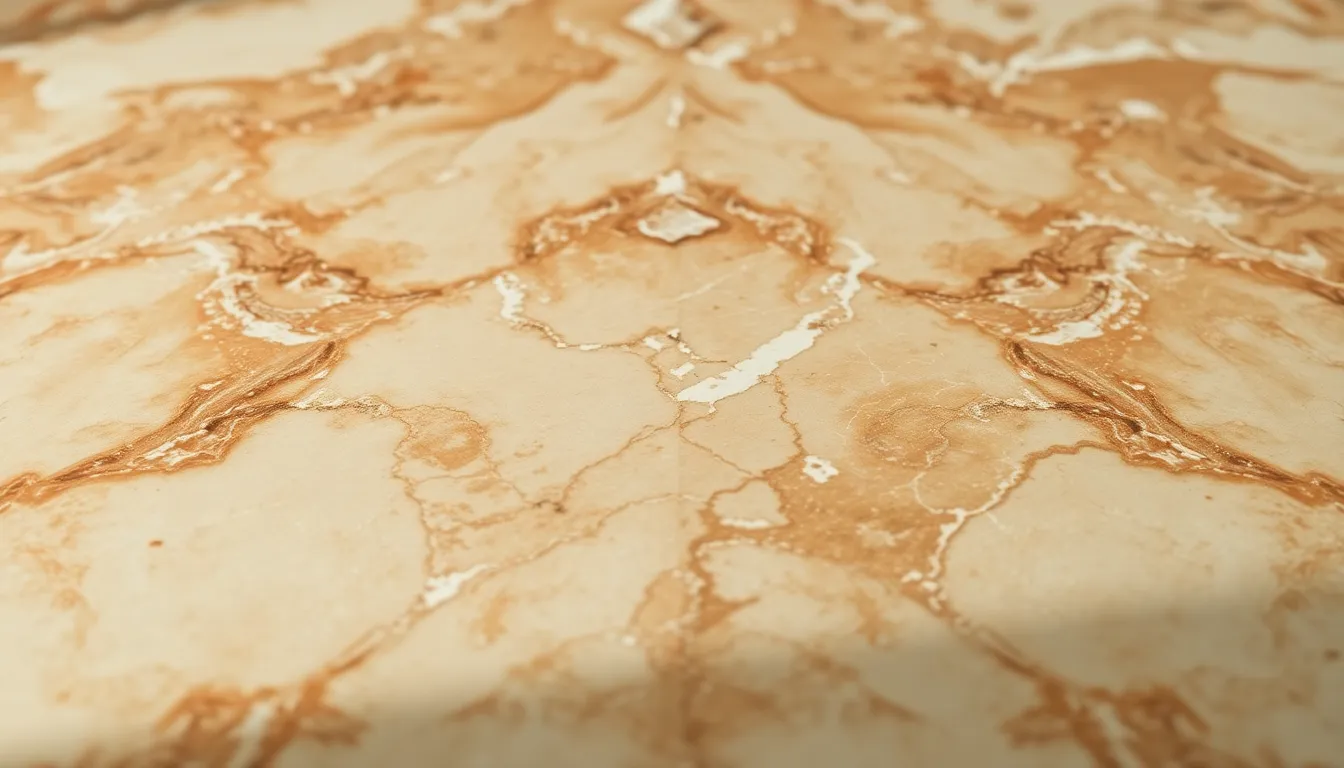 Intricate Marble Patterns in Studio Lighting This stunning macro image features a detailed view of marble, illuminated by soft studio lighting that magnifies its exquisite texture and patterns. The warm color grading accentuates the marble's natural beauty, creating a rich visual experience. A centered composition draws the eye directly to the marble, showcasing its unique characteristics. Perfect for design and artistic projects, this image highlights the elegance and complexity of marble.