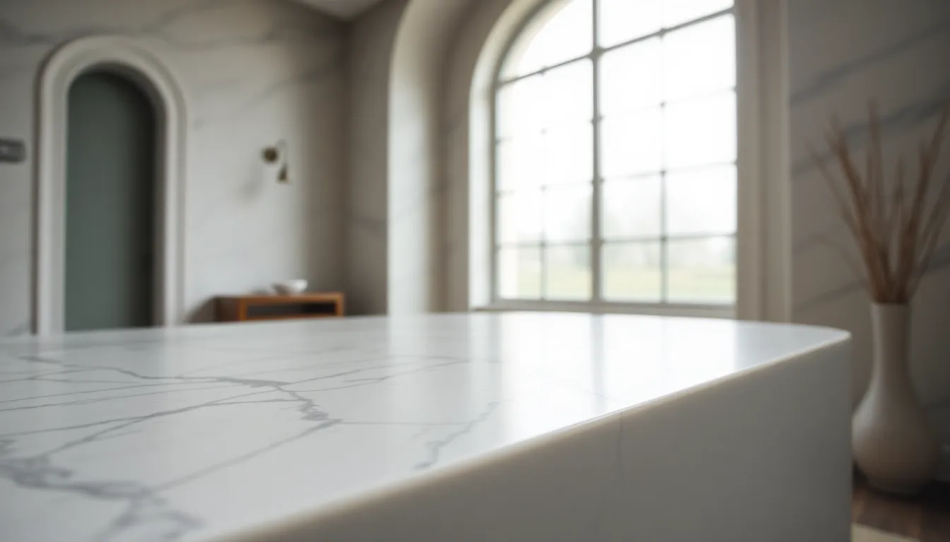 Elegant White Marble Texture with Gray Veins This image features a stunning close-up of smooth white marble, exhibiting intricate gray veining. The soft natural light streaming through the window highlights the marble's polished surface, creating a serene and sophisticated atmosphere. The shallow depth of field draws focus to the unique patterns of the stone while blurring the background softly, perfect for showcasing texture details. Ideal for backgrounds, wallpapers, or design projects, this marble texture exudes elegance and tranquility.
