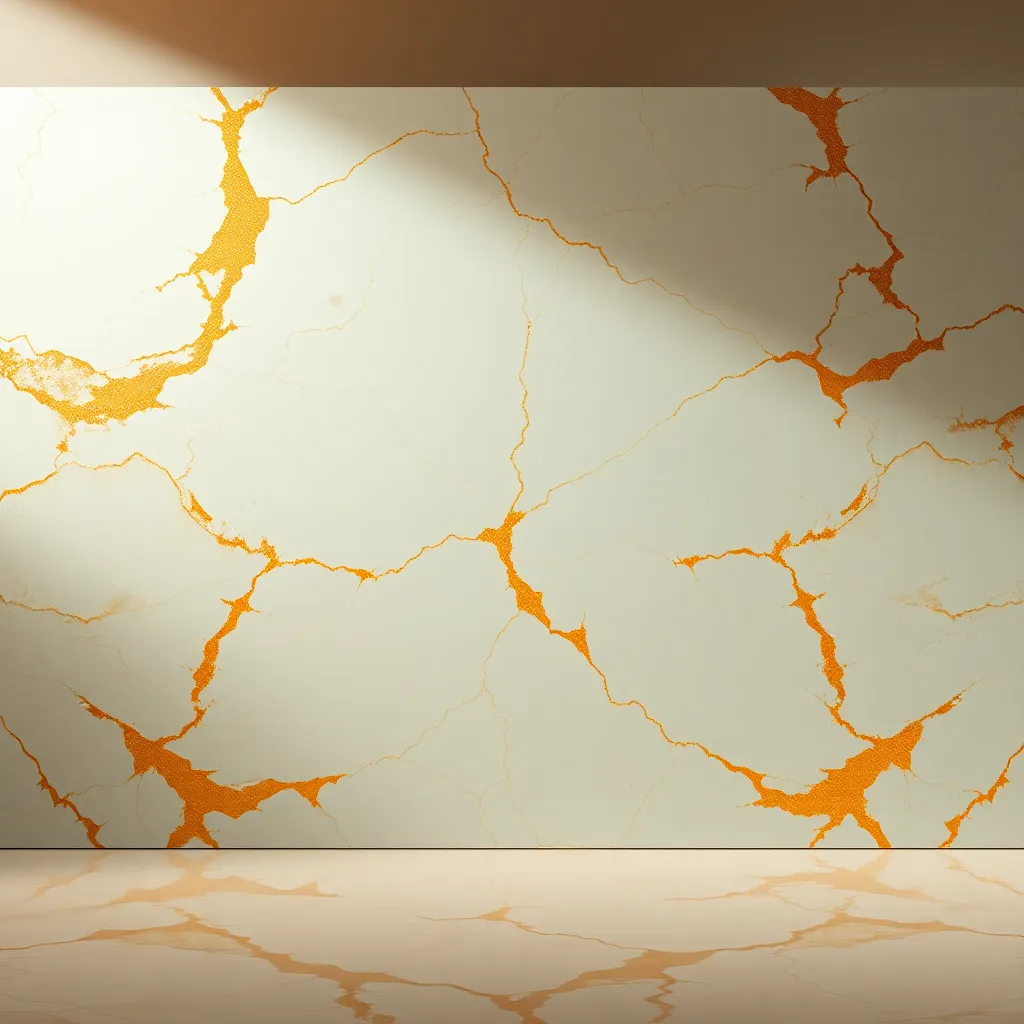 Striking White Marble Slab with Golden Veins