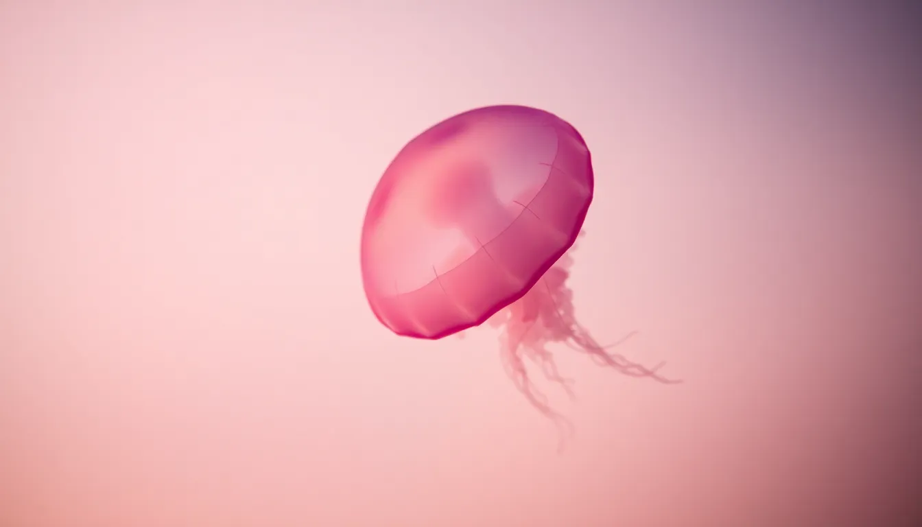 Close-Up of Ethereal Jellyfish in Ocean Experience the mesmerizing beauty of a delicate jellyfish as it floats gracefully through the ocean currents. This close-up image reveals intricate details of its translucent body and vibrant colors, enhanced by soft ambient lighting that filters through the water. The pastel tones create an ethereal atmosphere, inviting viewers to appreciate the jellyfish's graceful form. This captivating shot highlights the often-overlooked wonders of marine life, showcasing the delicate and surreal aspects of underwater ecosystems.