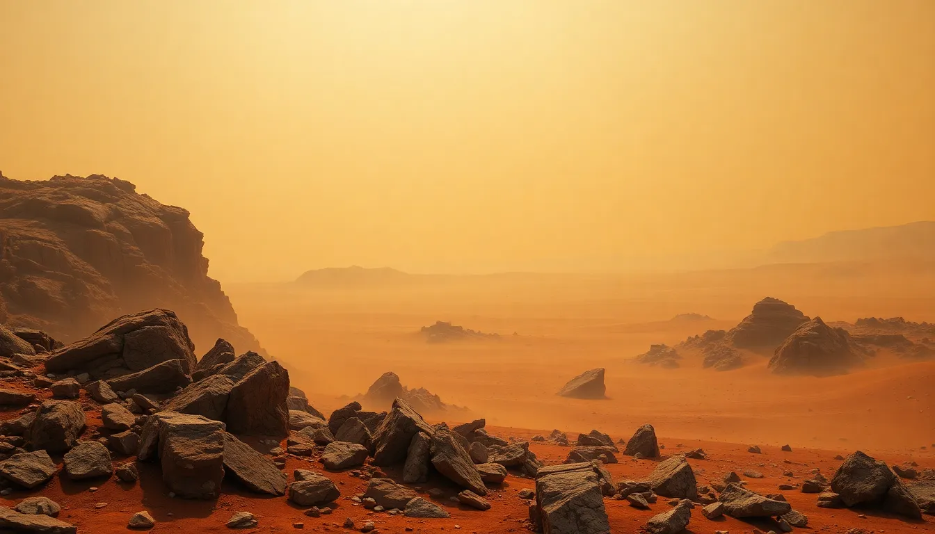 Mars Dust Storm with Dramatic Shadows
