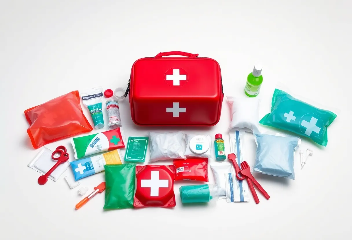 First Aid Kit Arranged on a White Surface