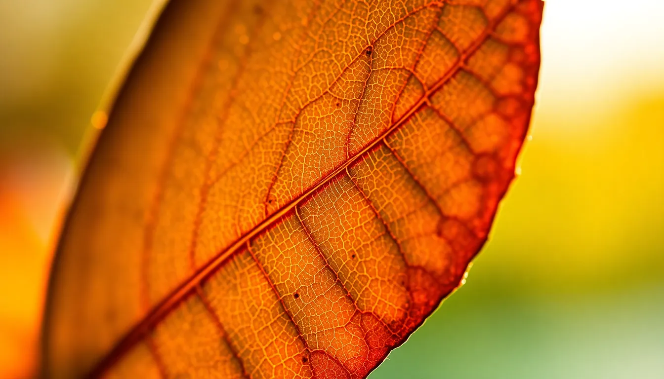 Artistic Microscope View of Leaf Cross-Section This artistic image captures the intricate details of a leaf's cross-section under a microscope, illuminated with backlighting to highlight its textures. The warm tones of greens and browns evoke an organic feel, while the soft focus in the background enhances the main subject's beauty. The composition elegantly showcases the complex vein structures, revealing the natural artistry in flora at a microscopic level. Every detail speaks to the harmony of nature.