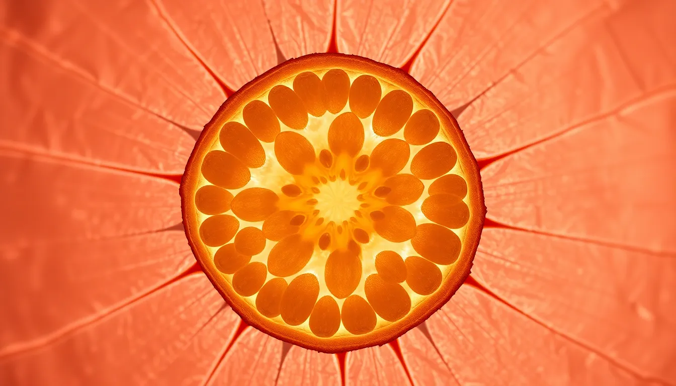 A cross-sectional view of a plant cell reveals intricate details under microscopic observation. The softbox lighting delivers a gentle glow that highlights the textures and structures, such as chloroplasts and membranes. Utilizing a centered symmetrical composition, this image draws attention to the complex arrangement of cellular components. The warm color palette enhances the inviting nature of the subject, making it ideal for educational purposes.
