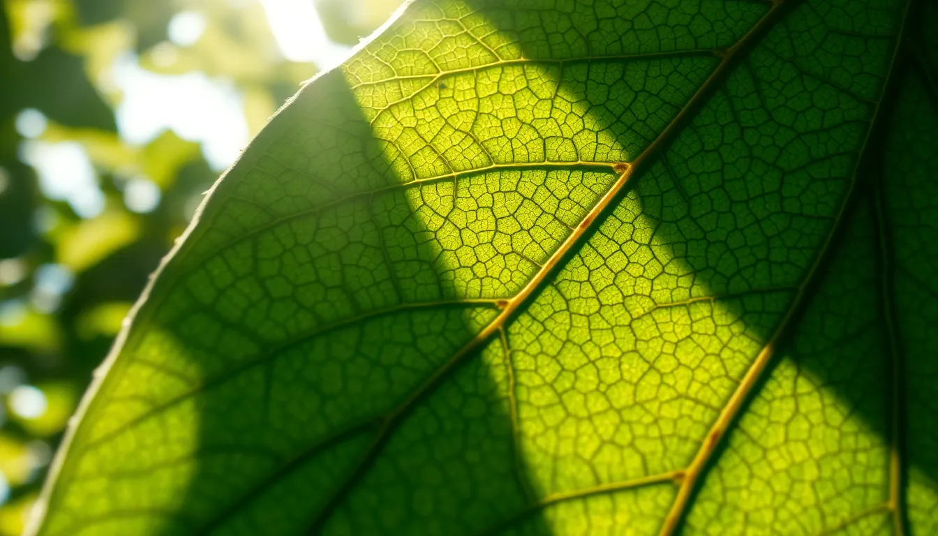 Leaf Cellular Structure Under Microscope This image captures the intricate patterns of a leaf's cellular structure, illuminated by dappled sunlight filtering through surrounding foliage. Shot with a medium format camera, the detail is striking, with every vein and cell clearly visible. The natural muted color palette enhances the earthy tones, while the composition effectively uses the rule of thirds to guide the viewer's eye through the image. The hyperfocal distance ensures that everything from the foreground to the intricate cells is in sharp focus, revealing the beauty of nature at a microscopic level.
