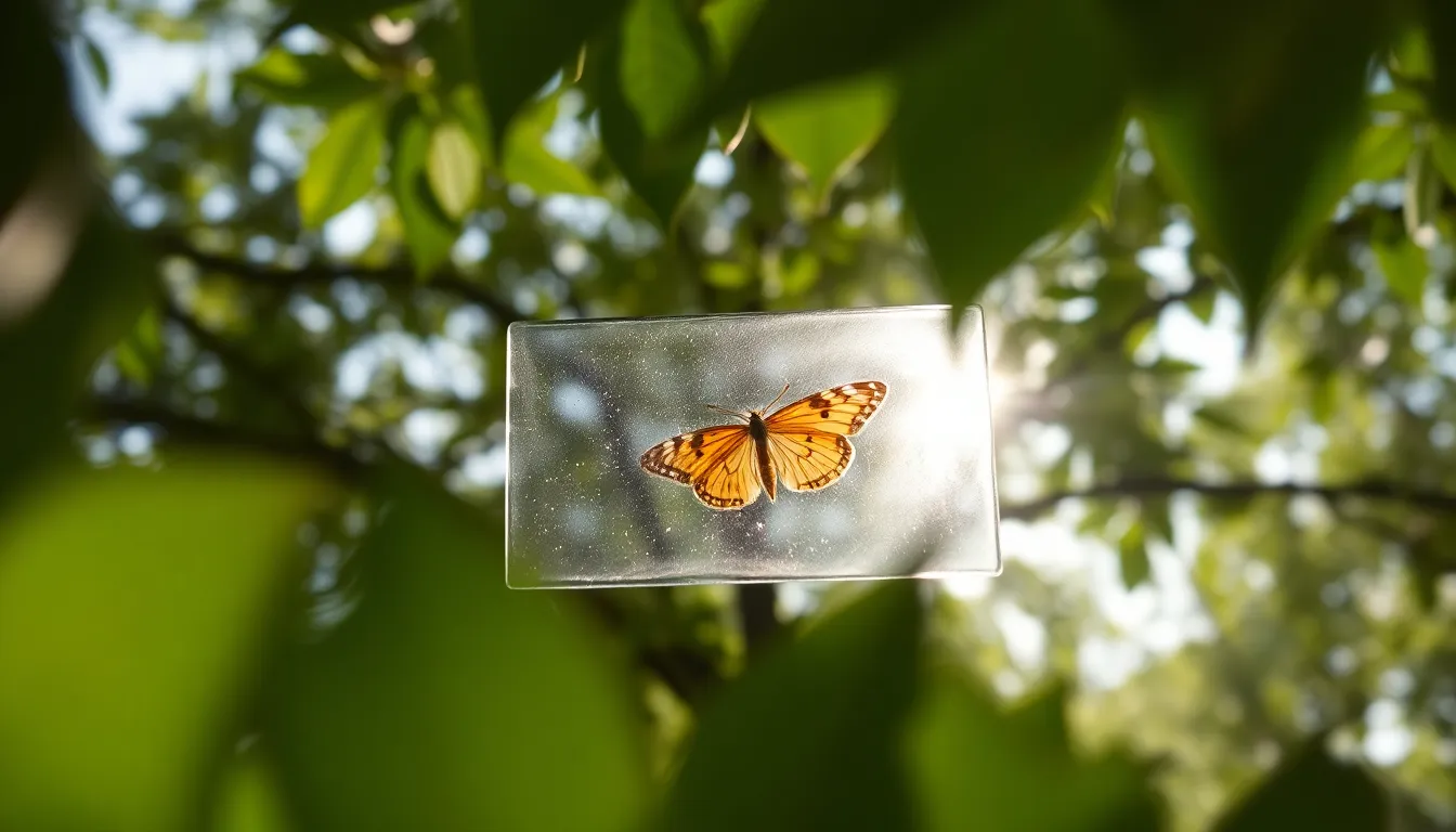 This exquisite image illustrates a specimen slide embraced by nature, set against dappled sunlight filtering through leaves. The shallow depth of field highlights the intricate details of the specimen while softening the surrounding foliage. Natural muted tones create an organic ambiance that resonates with the scientific theme, inviting viewers into the delicate world of microscopic exploration.