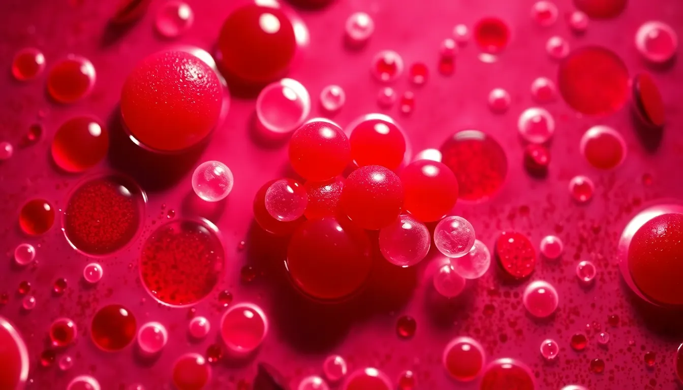 This striking image captures a detailed microscopic view of a human blood smear, showcasing a variety of blood cells. The rich red of erythrocytes contrasts with the soft whites of leukocytes, all backlit to enhance detail and clarity. The slide's texture adds depth, creating a mesmerizing visual experience that highlights the intricacies of human biology. Perfectly composed to draw the eye toward the bustling cellular environment, it exemplifies the beauty of microscopic science.