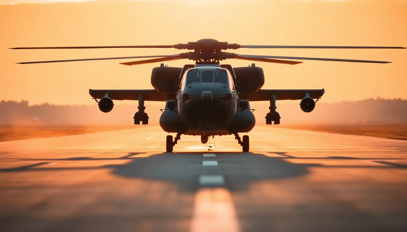Military Helicopter at Sunset