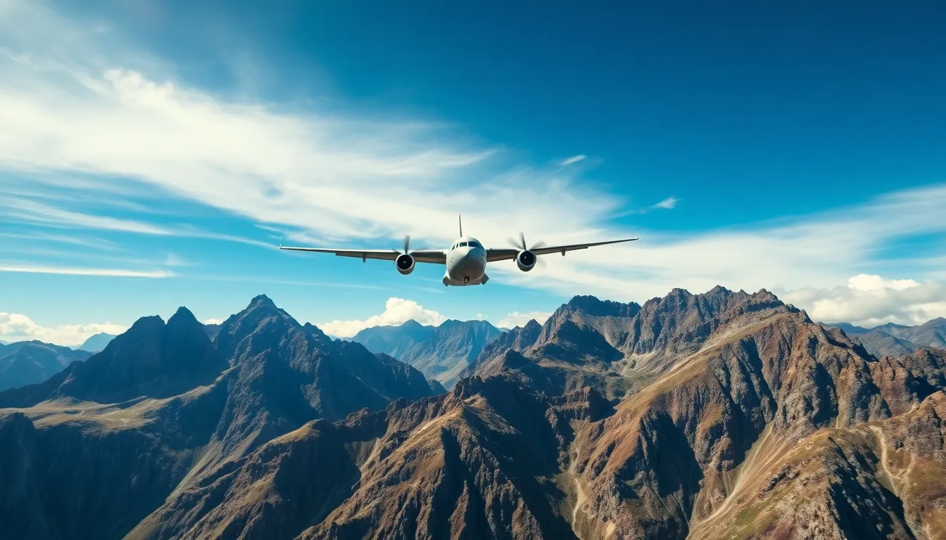 Military Transport Plane Over Mountain Range