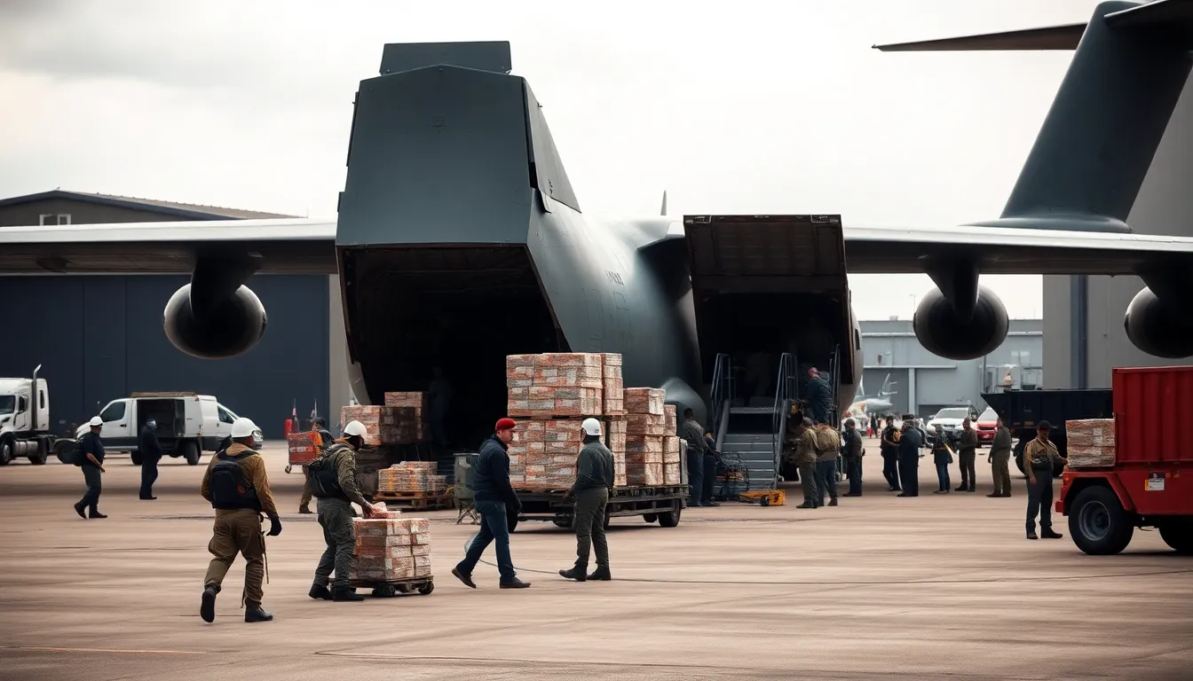 Military Cargo Plane Loading at Airbase
