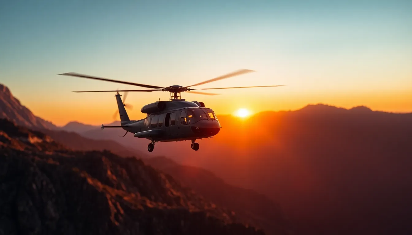 Helicopter Rescue Mission at Sunset