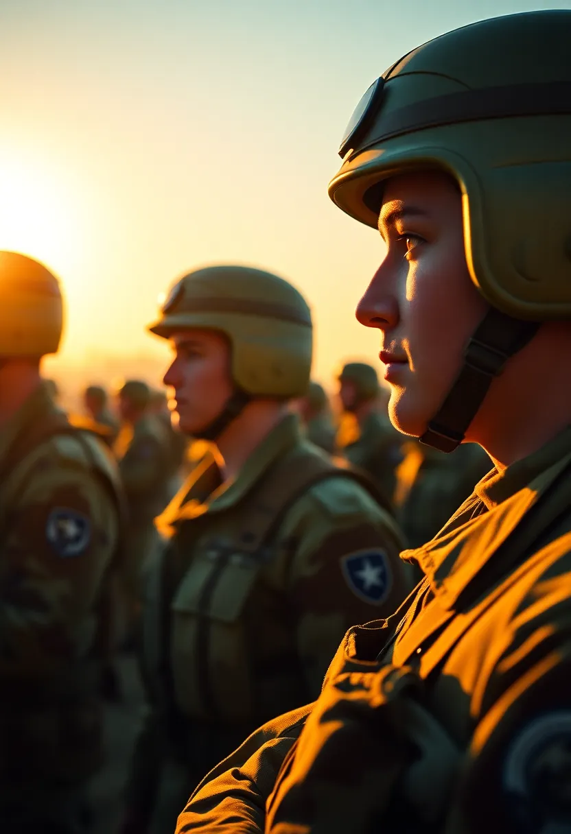 Soldiers in Formation During Golden Hour