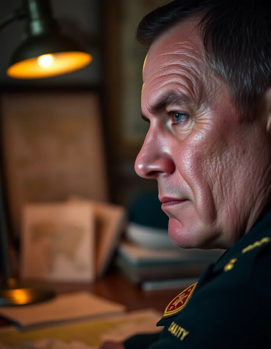 Military Officer's Desk with Warm Lighting