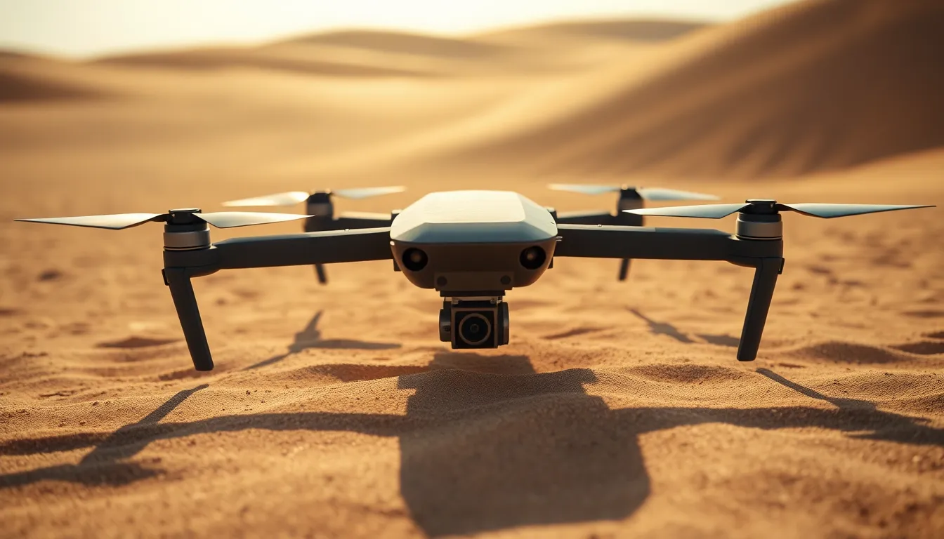 Camouflaged Military Drone in Desert