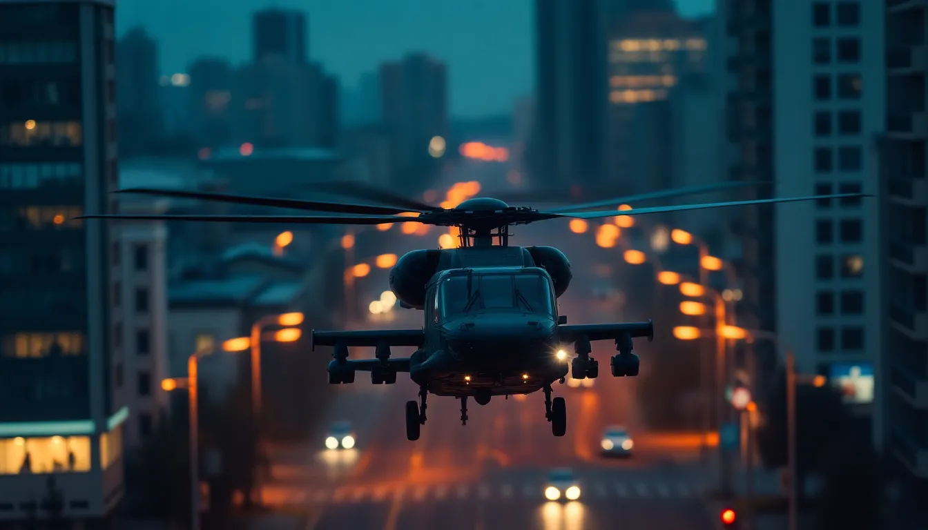 Military Helicopter in Urban Training Exercise