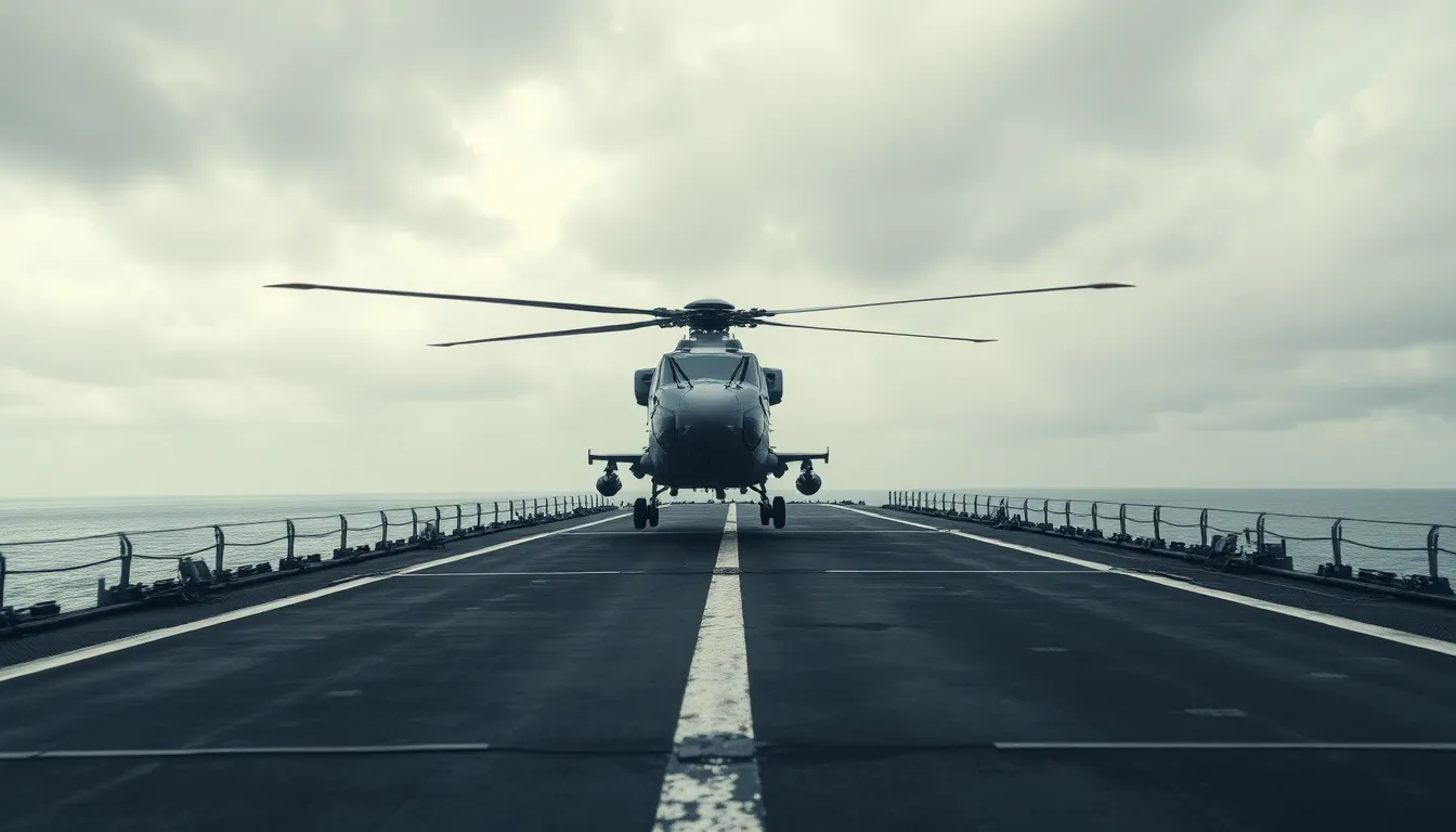 Military Helicopter Landing on Naval Ship