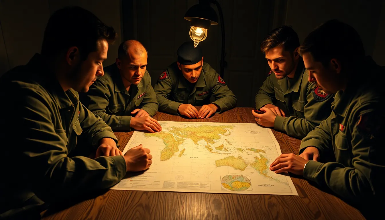 Military Strategy Session Around a Map