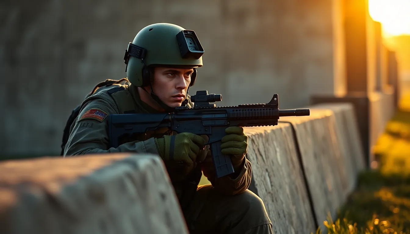 Soldier in Tactical Position During Training