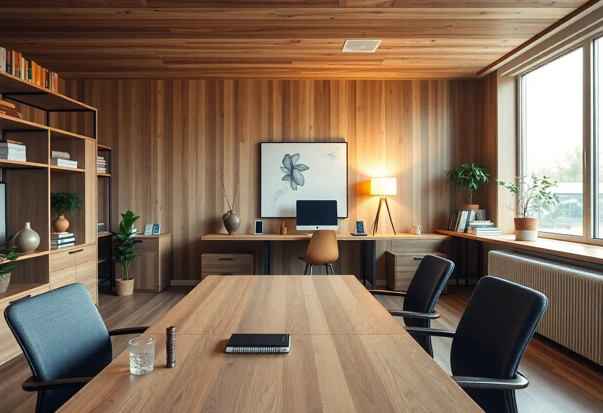 Modern Workspace with Natural Wood Finishes