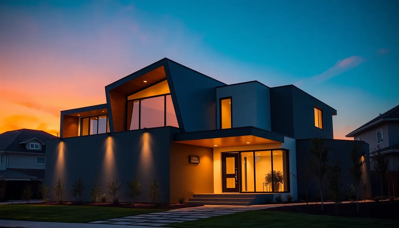 Dusk View from Modern Terrace Overlooking City