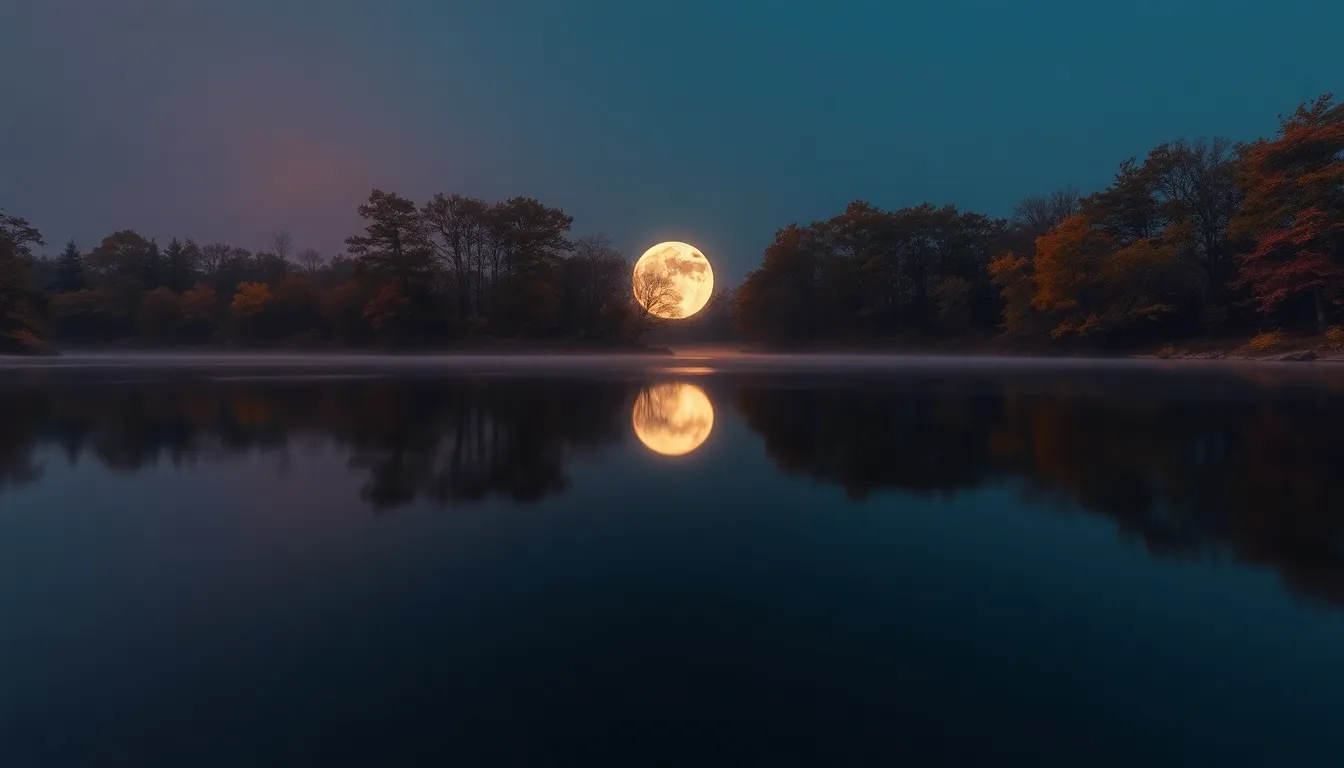 Moonlit Reflection on Autumn Lake
