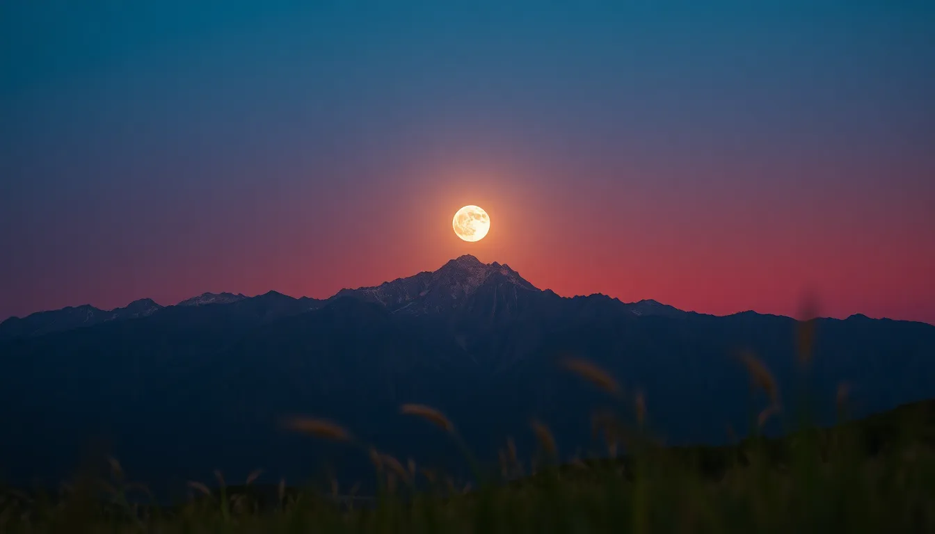 Moonrise Over Majestic Mountain Range