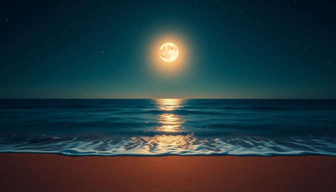 Full Moon Rising Over the Ocean