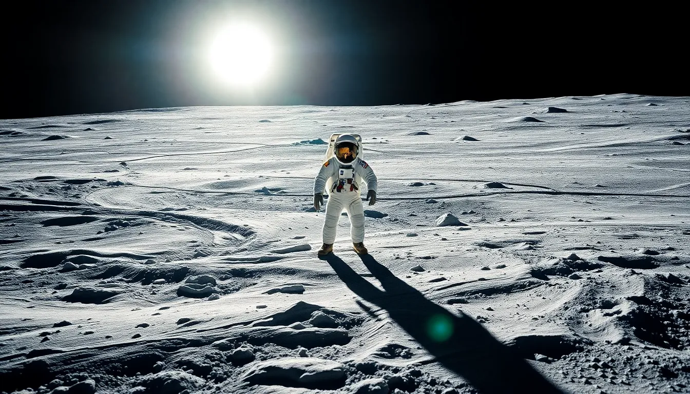 Astronaut on the Moon with Earth in Background