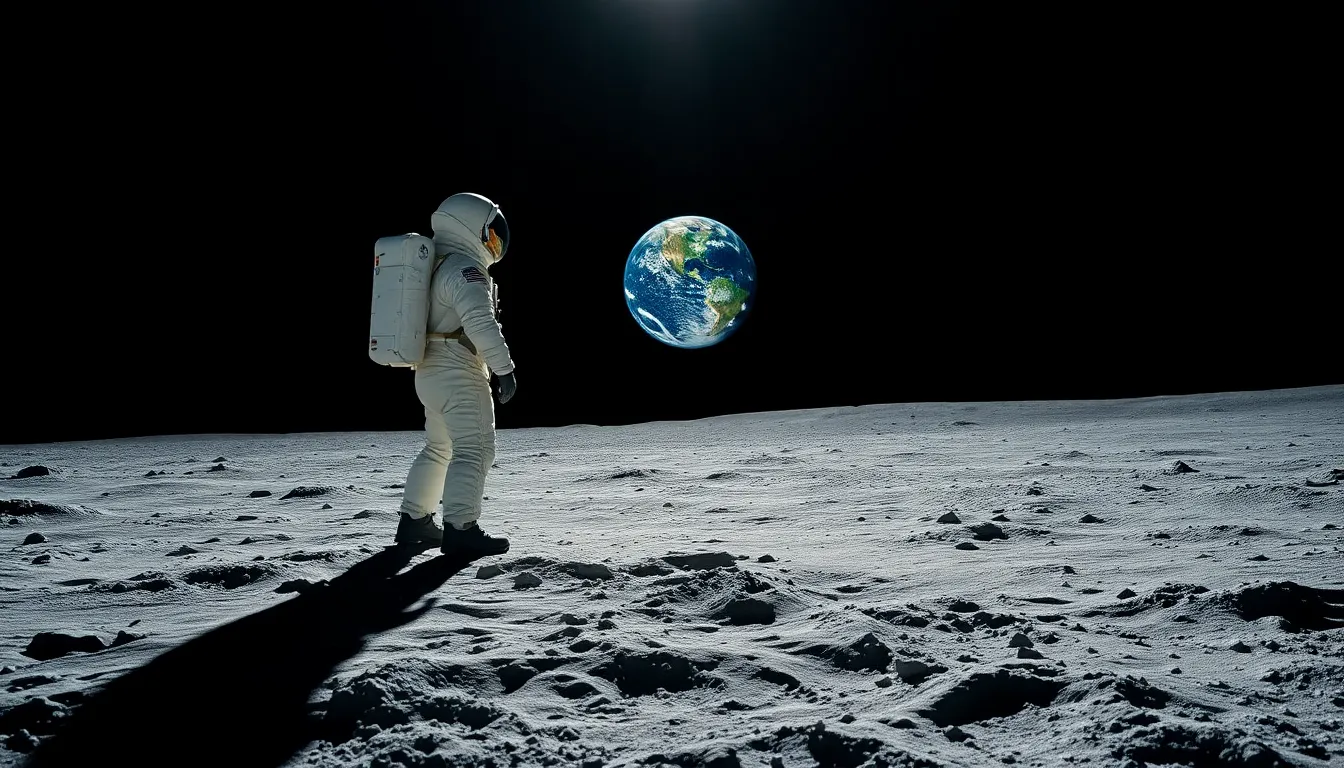 Lunar Landscape with Earth in the Sky