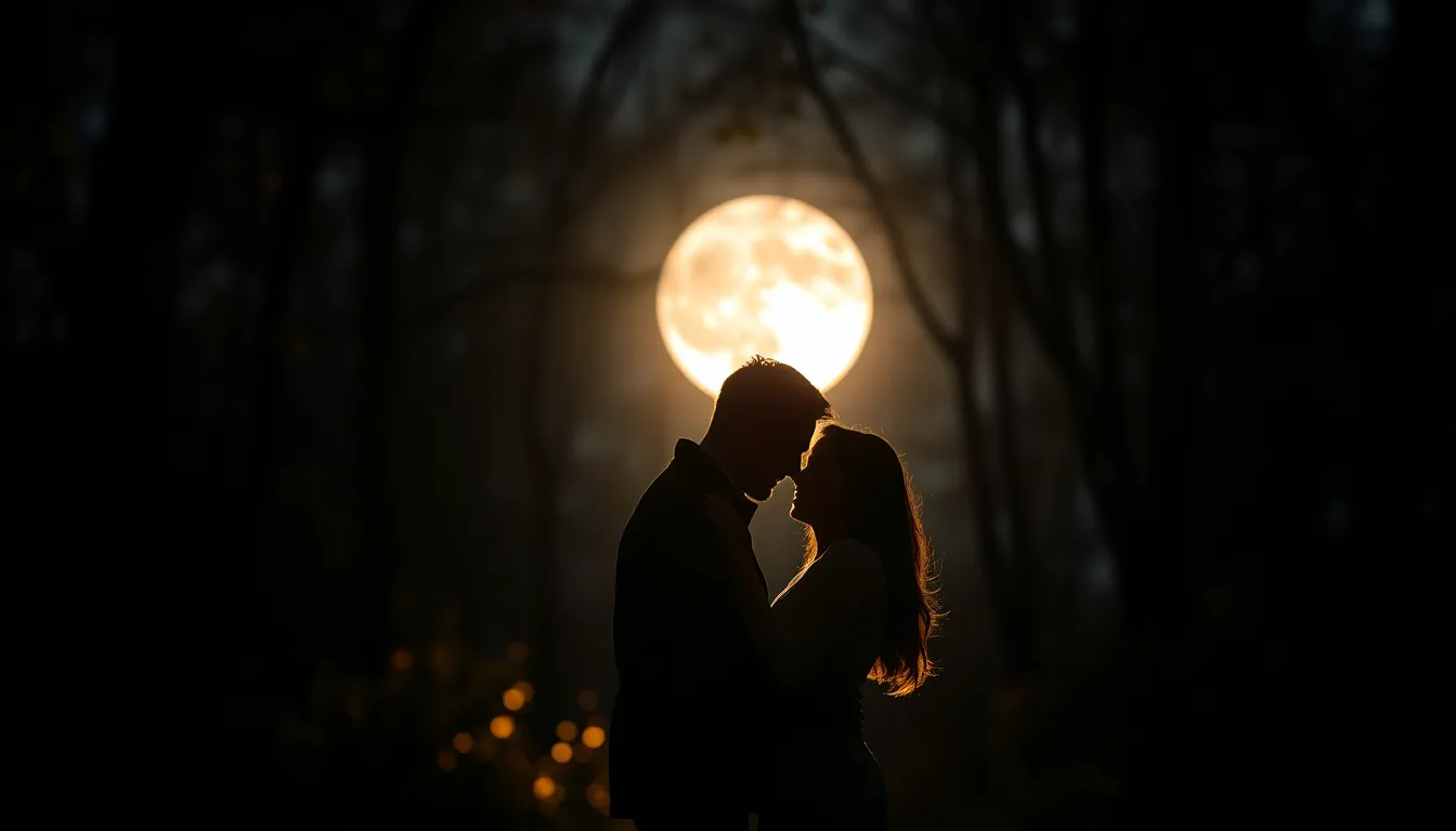 Couple Embracing Under the Moonlight