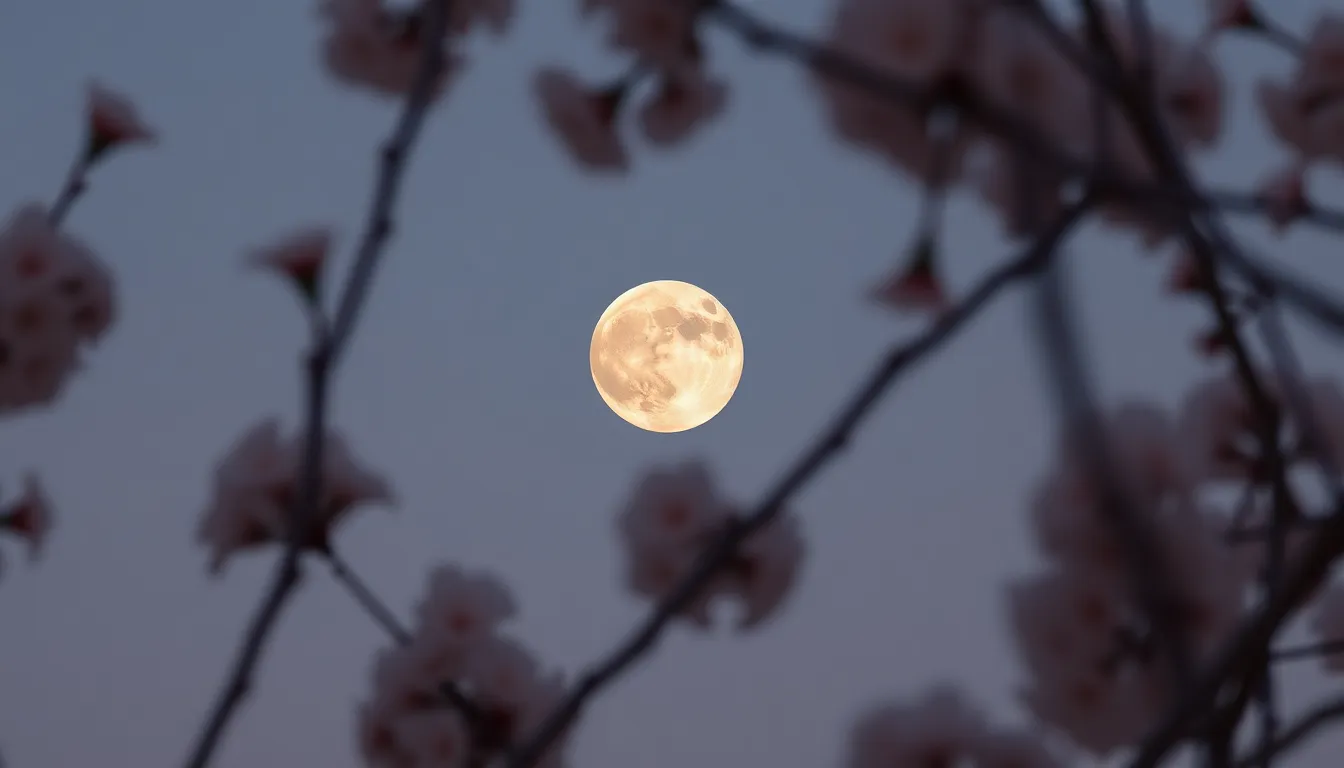 Cherry Blossom Branches Framing the Moon