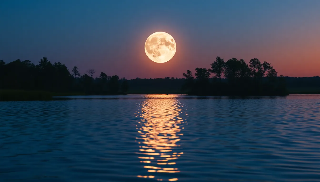 Full Moon Reflection on Serene Lake