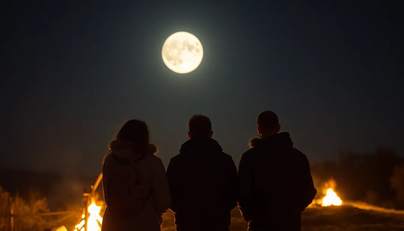 Stargazers Admiring the Full Moon