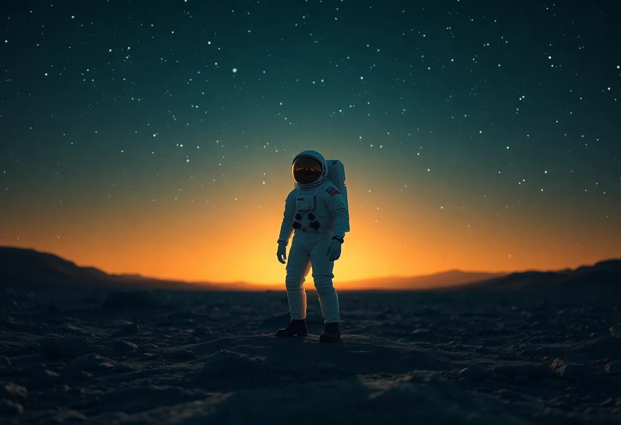 Astronaut on Alien Moon Beneath Stars