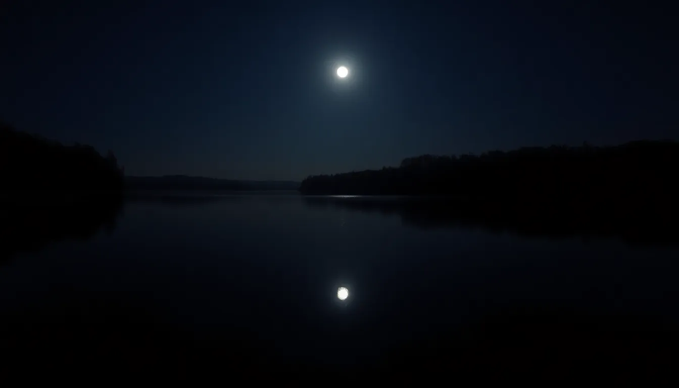 Moonlit Reflection in Still Lake