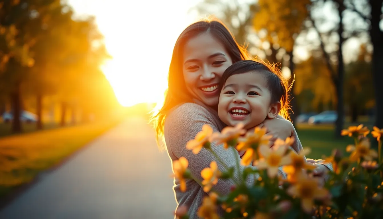 Mother and Child at Sunset in the Park