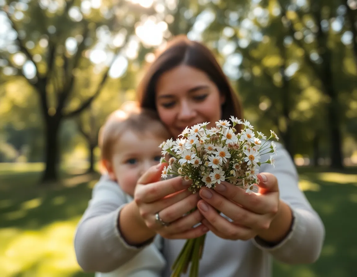 Mother Receiving Wildflowers on Mother's Day