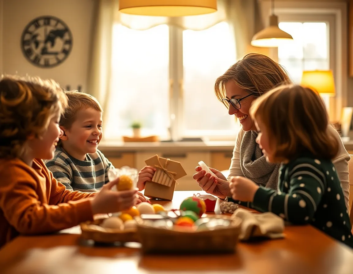 Mother Receiving Handmade Gifts from Children