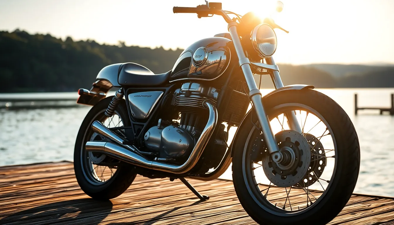 Chrome Motorcycle on Rustic Dock