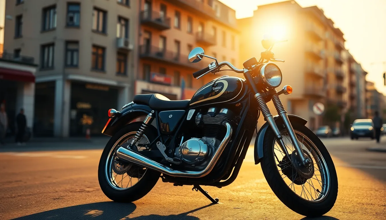 Classic Motorcycle on Urban Street at Sunset