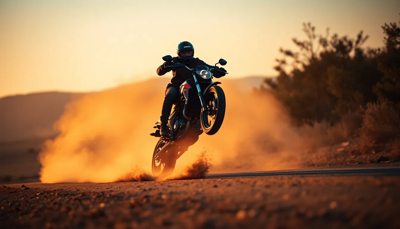 Motorcycle Rider Performing a Wheelie