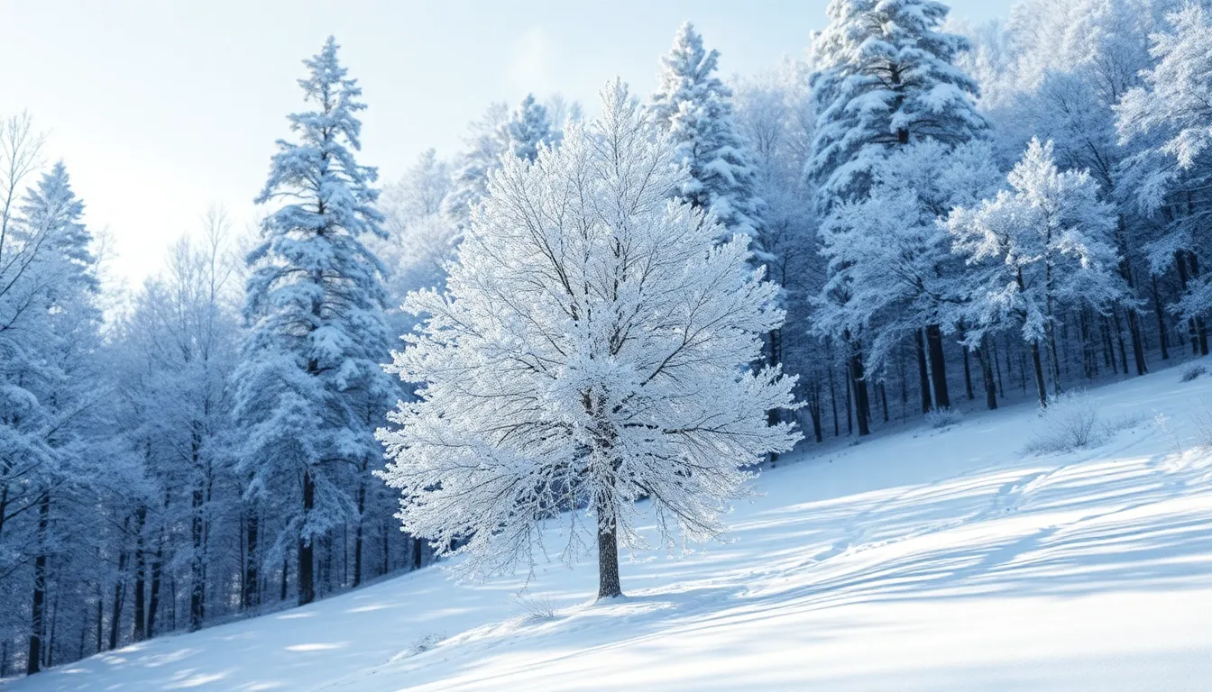 Experience the breathtaking beauty of a winter scene in the Japanese Alps, where snow-laden trees create a stunning visual display. The cool morning light accentuates the crisp textures of frost on branches, immersing the viewer in the tranquility of the snow-covered landscape. The serene palette of cool blues and whites evokes a sense of chill and peacefulness. This composition captures the essence of winter's beauty in Japan's majestic mountains.