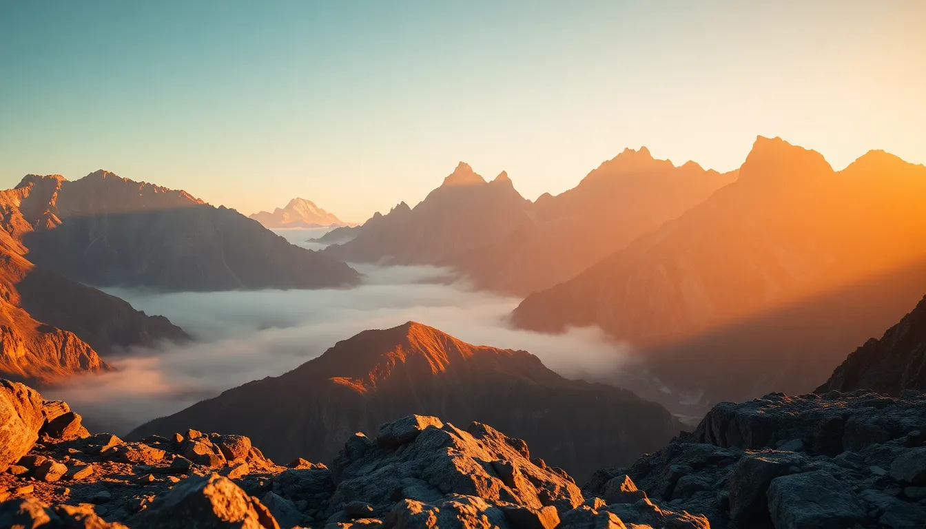 This striking image captures the raw power of nature as a thunderstorm brews over a majestic mountain range. Illuminated by flashes of lightning, the dark clouds create an intense atmosphere that hints at the energy raging just above the landscape. In the foreground, wild grasses sway in the wind, adding a sense of movement to the scene. The dramatic interplay of teal and orange hues further enhances the visual impact of this breathtaking moment in nature.