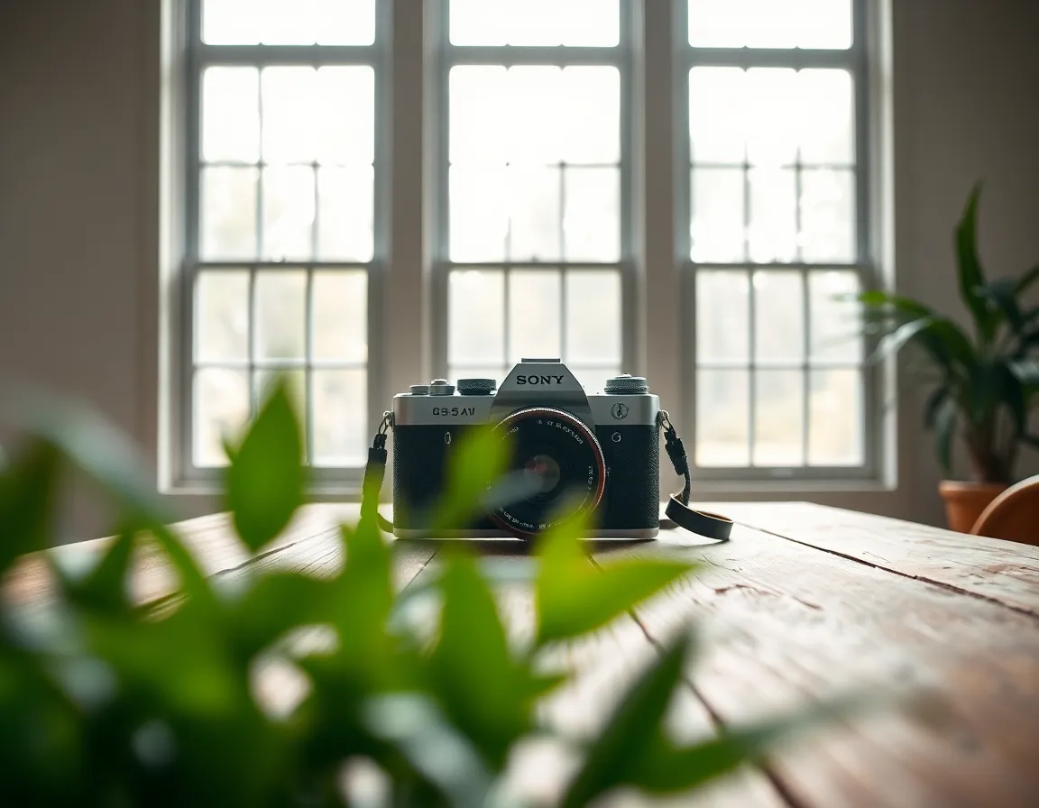 Vintage Film Camera on Rustic Table