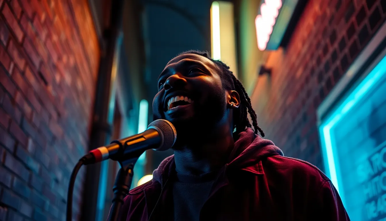 Urban Alley Performance Under Neon Lights