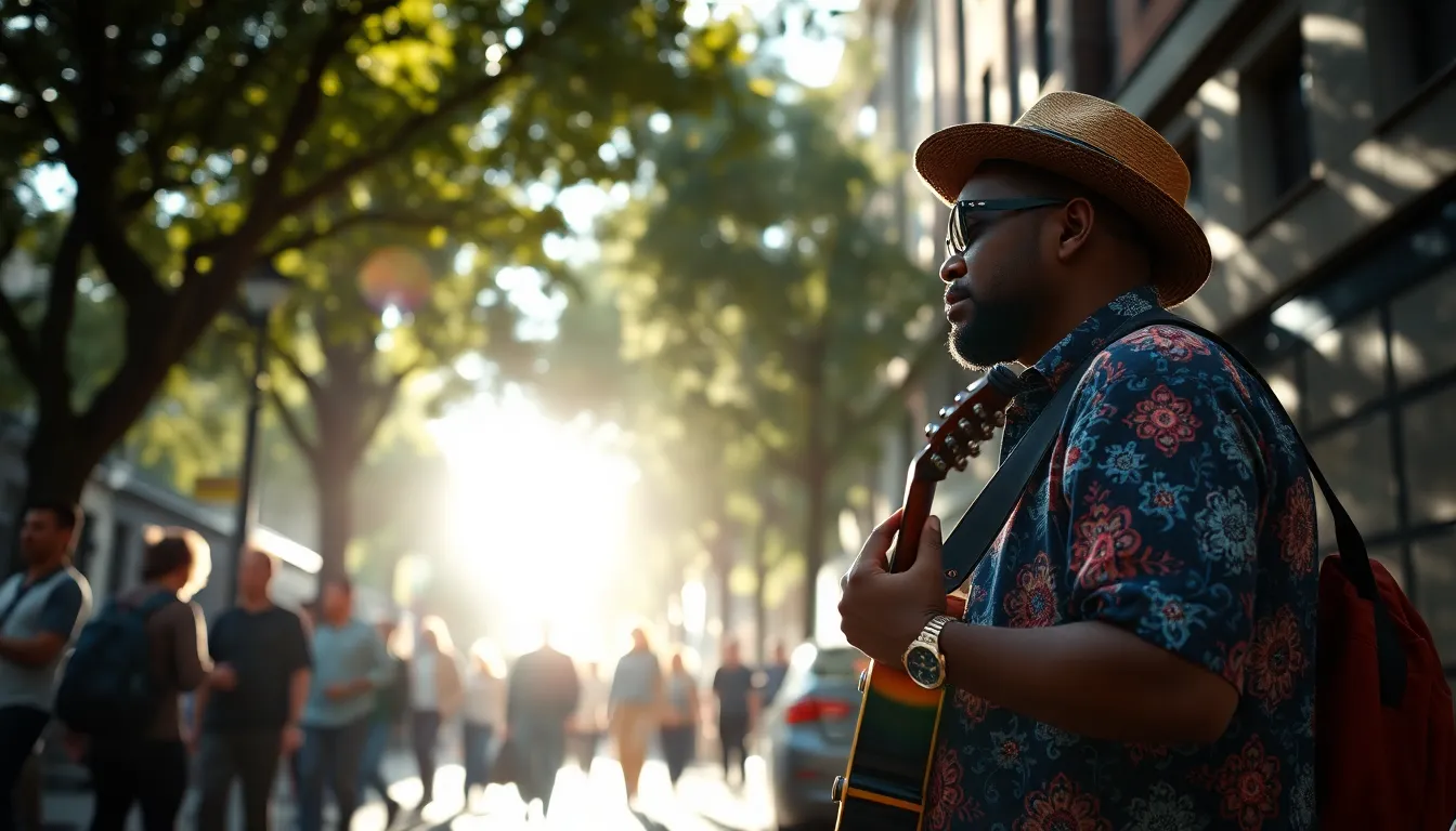 Vibrant Street Musician Performing Outdoors